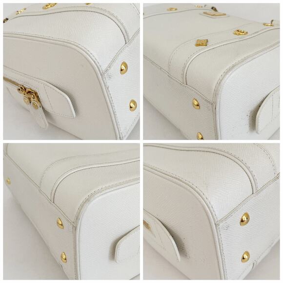 MCM White Leather Boston Bag Satchel Purse Gold Tone - Picture 8 of 15